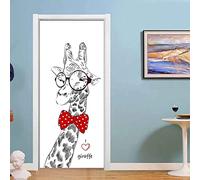 Door Sticker 3D Door Mural Door Art Door Poster Kids Bedroom Door Wallpaper Waterproof Removable DIY Vinyl Wall Sticker Cartoon Animal Giraffe Interior Door Home Decor 77X200 Cm