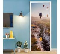 Door Sticker Peel and Stick 100x215 cm Mountain Stream hot air Balloon Photo Wall Murals Wallpaper Removable Self-Adhesive Door Murals for Bedroom Living Office Bathroom Home Improvement