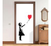 Door Sticker Peel Stick Minimalist Modern Removable Self Adhesive Door Mural Decal, Silhouette Balloon Heart Shape Vinyl PVC Waterproof Door Cover Wallpaper for Bathroom Bedroom Office, 30.3" × 78.7"