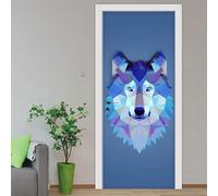 Door Stickers for Interior Blue Wolf Head Office Art Stickers for Interior Doors, Bedroom Living Room Bathroom House Decoration Self-Adhesive Posters