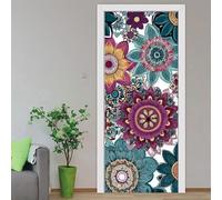Door Stickers for Interior Dark Green Flower Door Stickers 3D,PVC Self-Adhesive Murals for Home Decoration Door Posters for House Living Bedroom