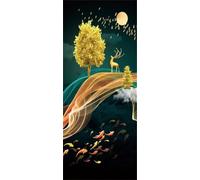 Door Stickers for Interior Doors 3D Door Sticker Mural 30.3"x78.7" | Abstract Wallpaper, Golden Tree Deer, Self-Adhesive Poster Decal, PVC, Waterproof, for Bedroom Living Room (DS535)