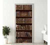 Door Stickers for Interior Doors 3D Door Sticker Mural 30.3"x78.7" | Vintage Bookshelf Wallpaper, Antique Book, Self-Adhesive Poster Decal, PVC, Waterproof, for Bedroom Living Room (DS441)