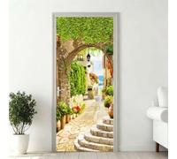 Door Stickers for Interior Doors 3D Door Sticker Mural 37.4"x84.6" | Small Town Scenery Wallpaper, , Self-Adhesive Poster Decal, PVC, Waterproof, Removable, for Bedroom Living Room (DS541)