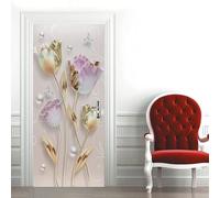 Door Stickers for Interior Doors 3D Plants and Flowers 80 X 200 Cm Self-Adhesive Mural Family Decoration Art Decal Bedroom Bathroom Removable Poster Children's Room Kitchen Door Sticke-97936946898099