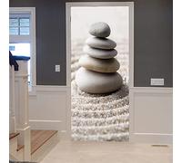 Door Stickers for Interior Doors 3D Sand Stone Zen 90 X 210 Cm Self-Adhesive Mural Family Decoration Art Decal Bedroom Bathroom Removable Poster Children's Room Kitchen Door Stickers