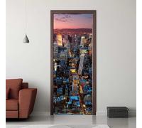 Door Stickers for Interior Doors 77 X 200 cm, 3D City Landscape Door Sticker Murals Self-Adhesive PVC Wall Decals Waterproof Wallpaper for Living Room Bedroom Bathroom 30.3 X 78.7 inch -DS2436