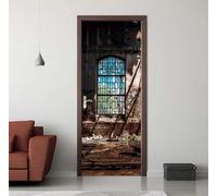 Door Stickers for Interior Doors 77 X 200 cm, 3D Retro House Door Sticker Murals Self-Adhesive PVC Wall Decals Waterproof Wallpaper for Living Room Bedroom Wall Stickers 30.3 X 78.7 inch -DS2544