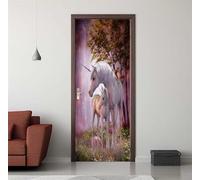 Door Stickers for Interior Doors 77 X 200 cm, 3D Unicorn Fantasy Door Sticker Murals Self-Adhesive PVC Wall Decals Waterproof Wallpaper for Living Room Bedroom Bathroom 30.3 X 78.7 inch -DS2604