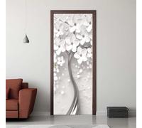 Door Stickers for Interior Doors 77 X 200 cm, 3D White Flowers Tree Door Sticker Murals Self-Adhesive PVC Wall Decals Waterproof Wallpaper for Living Room Bedroom Bathroom 30.3 X 78.7 inch -DS330