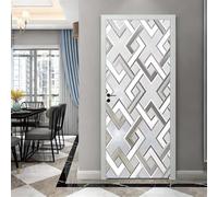 Door Stickers for Interior Doors 77cmx200cm 3D Self-Adhesive Gray Door Sticker Murals Geometric Abstract Wallpaper Poster PVC Waterproof Removable for Bedroom Living Room Bathroom 30.3"x78.7" (DS18)