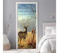 Door Stickers for Interior Doors 86 x 200 cm, 3D Animals Deer Door Sticker Murals Self-Adhesive PVC Wall Decals Waterproof Wallpaper for Living Room Bedroom Wall Stickers 33.8 X 78.7 inch -DS2392