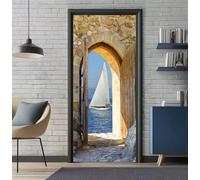 Door Stickers for Interior Doors 86 x 200 cm, 3D Arch Sailboat Door Sticker Murals Self-Adhesive PVC Wall Decals Waterproof Wallpaper for Living Room Bedroom Wall Stickers 33.8 X 78.7 inch -DS2387