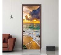 Door Stickers for Interior Doors 86 x 200 cm, 3D Beach Sea Door Sticker Murals Self-Adhesive PVC Wall Decals Waterproof Wallpaper for Living Room Bedroom Wall Stickers 33.8 X 78.7 inch -DS2442