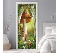 Door Stickers for Interior Doors 86 x 200 cm, 3D Dream Mushroom Door Sticker Murals Self-Adhesive PVC Wall Decals Waterproof Wallpaper for Living Room Bedroom Bathroom 33.8 X 78.7 inch -DS2374