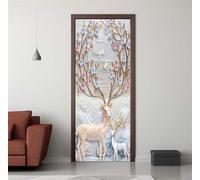 Door Stickers for Interior Doors 86 x 200 cm, 3D Fantasy Deer Flower Door Sticker Murals Self-Adhesive PVC Wall Decals Waterproof Wallpaper for Living Room Bedroom Bathroom 33.8 X 78.7 inch -DS2424