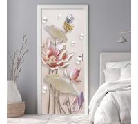 Door Stickers for Interior Doors 86 x 200 cm, 3D Flower Fish Door Sticker Murals Self-Adhesive PVC Wall Decals Waterproof Wallpaper for Living Room Bedroom Wall Stickers 33.8 X 78.7 inch -DS2410