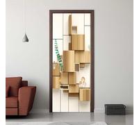 Door Stickers for Interior Doors 86 x 200 cm, 3D Geometry Wooden Blocks Door Sticker Murals Self-Adhesive PVC Wall Decals Waterproof Wallpaper for Living Room Bedroom 33.8 X 78.7 inch -DS2394