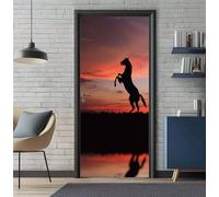 Door Stickers for Interior Doors 86 x 200 cm, 3D Horse Sunset Door Sticker Murals Self-Adhesive PVC Wall Decals Waterproof Wallpaper for Living Room Bedroom Wall Stickers 33.8 X 78.7 inch -DS2375