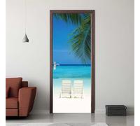 Door Stickers for Interior Doors 95 X 215 cm, 3D Beach Chair Sea Door Sticker Murals Self-Adhesive PVC Wall Decals Waterproof Wallpaper for Living Room Bedroom Bathroom 37.4 X 84.6 inch -DS1638