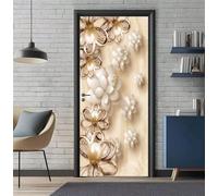 Door Stickers for Interior Doors 95 X 215 cm, 3D Golden Flowers Door Sticker Murals Self-Adhesive PVC Wall Decals Waterproof Wallpaper for Living Room Bedroom Bathroom 37.4 X 84.6 inch -DS1679