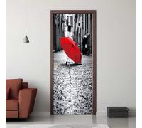 Door Stickers for Interior Doors 95 X 215 cm, 3D Red Umbrella Street Door Sticker Murals Self-Adhesive PVC Wall Decals Waterproof Wallpaper for Living Room Bedroom Bathroom 37.4 X 84.6 inch -DS1650
