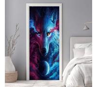 Door Stickers for Interior Doors 95 X 215 cm, 3D Wolf Fantasy Door Sticker Murals Self-Adhesive PVC Wall Decals Waterproof Wallpaper for Living Room Bedroom Wall Stickers 37.4 X 84.6 inch -DS2188