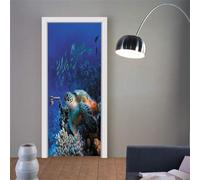 Door Stickers for Interior Doors Animal Turtle Landscape Peel and Stick Removable Vinyl 3D Door Decals for Interior Doors Bedroom Living Room Home Decor 90 X 200 Cm - Boy Girl Room Doo-19582331642402