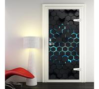 Door Stickers for Interior Doors Black Blue Geometry Door Covers for Interior Doors Fridge Stickers Glass Door PVC Waterproof Self-Adhesive Durable Removable Wallpaper Home Deco 88x200cm