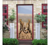 Door Stickers for Interior Doors Blue and Yellow Cheetah Sitting On The Rock 90X200Cm Waterproof Self Adhesive 3D Boys Girls Children Room Bedrooms Bathroom Toilet Home Decoration Decal Door Art Po