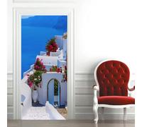 Door Stickers for Interior Doors Blue Sea Door Stickers White House Door Mural Self Adhesive 3D Wallpaper Door Decals for Bedroom Bathroom Office Decor 30.3"x78.7" M3404
