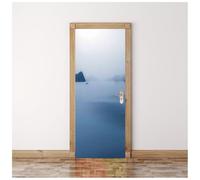 Door Stickers for Interior Doors Blues Fog Sea Lonely Boat Scenery 90X200Cm Waterproof Self Adhesive 3D Boys Girls Children Room Bedrooms Bathroom Toilet Home Decoration Decal Door Art Poster Wallp