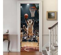 Door Stickers for Interior Doors Cute Brown Cat Door Stickers Self Adhesive Waterproof PVC Decal for Bedrooms Living Room Home Décor Removable 2 Pcs Set (77x200 cm)