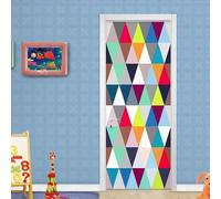 Door Stickers for Interior Doors Geometric Pattern 3D Door Mural Color Wallpaper Stickers Self-Adhesive Decor Removable for Bedroom Living Room Home Decor 95x215 cm M-O3673