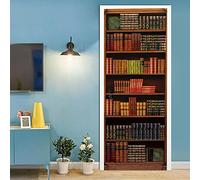 Door Stickers for Interior Doors Green Brown Bookcase Door Stickers PVC Peel and Stick Removable Door Sticker Self-Adhesive Door Mural Waterproof Wallpaper for Living Room Home Deco 77x200cm