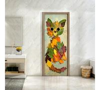 Door Stickers for Interior Doors Leaf Cat Door Stickers 3D,PVC Self-Adhesive Murals for Home Decoration Door Posters for House Living Bedroom