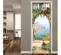 Door Stickers for Interior Doors Mediterranean 3D Door Mural Garden Wallpaper Stickers Self-Adhesive Decor Removable for Bedroom Living Room Home Decor 90x210 cm M-O3480