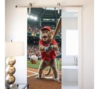Door Stickers for Interior Doors Monkey Red Baseball Door Stickers Self Adhesive Waterproof PVC Decal for Bedrooms Living Room Home Décor Removable 2 Pcs Set (88x200 cm)