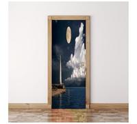 Door Stickers for Interior Doors Moonlit Night Lighthouse Sea View 95X215Cm Waterproof Self Adhesive 3D Boys Girls Children Room Bedrooms Bathroom Toilet Home Decoration Decal Door Art Poster Wallp