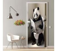 Door Stickers for Interior Doors Panda Newspaper Door Sticker Self Adhesive 3D Wallpaper Removable Wall Murals Waterproof Doors Poster for Bedroom Living Room Home Decor 35.4"X78.7"/90X200cm -M2413