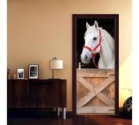 Door Stickers for Interior Doors Self Adhesive, Wall Sticker Decal for Bedroom Home Decor Waterproof, Removable Premium Vinyl Upgrade, Handsome White Horse in The Stable