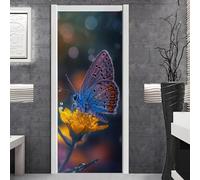 Door Stickers for Interior Doors Yellow Flowers Insect Door Covers for Interior Doors Fridge Stickers Glass Door PVC Waterproof Self-Adhesive Durable Removable Wallpaper Home Deco 2x47.5x215cm