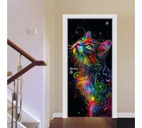 Door Stickers for Interior Doors Yellow Green Cat Door Stickers Self Adhesive Waterproof PVC Decal for Bedrooms Living Room Home Décor Removable 2 Pcs Set 90x200 cm