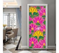 Door Stickers for Interior Pink Flowers Door Stickers 3D,PVC Self-Adhesive Murals for Home Decoration Door Posters for House Living Bedroom