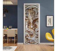 Door Stickers for Interior Relief Dragon Animal Carving 77 X 200 Cm Door Waterproof Self Adhesive 3D Children Kids Bathroom Baby Boys Girls Bedrooms Toilet Vinyl Home Decoration Decal Art Door Poster