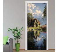 Door Stickers for Interior Waterfront Architecture Office Art Stickers for Interior Doors, Bedroom Living Room Bathroom House Decoration Self-Adhesive Posters