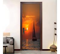 Door Stickers Interior 77x200 cm Sailboat at Sunset in The Ocean Self-Adhesive Door Murals Wallpaper Wall Poster Orange-Red Door Sticker for Adults Children Bedroom Home Decoration
