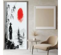 Door Stickers Mural Chinese Ink Painting Island 77x200 cm Art 3D Mural Stickers for Interior Doors White, Wallpaper Decal Bedroom Living Room Office Bathroom House Decor