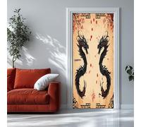 Door Stickers Mural Ink Oriental Dragon 85x215 cm Art 3D Mural Stickers for Interior Doors Beige, Wallpaper Decal Bedroom Living Room Office Bathroom House Decor
