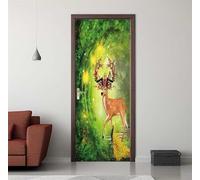 Door Stickers Murals Fantastic Forest Deer 3D Self Adhesive Door Decals for Interior Doors Waterproof Wall Decals Removable Poster Sticker Mural for Bedroom Bathroom 35.4"X78.7"/90X200cm -DS2595